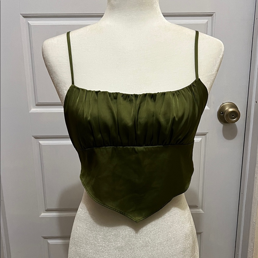 Olive Green Satin Women's Top